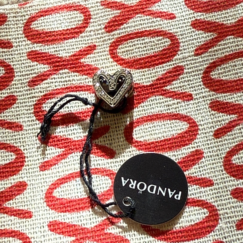 Pandora Silver Heart Charm with Black Details